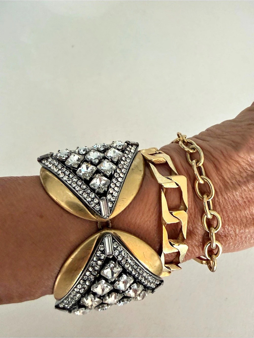 J.CREW Crystal Hinged Cuff Bracelet in Gold & Silver NWT